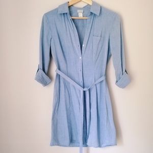 Light Blue Button Up Belted Shirt Dress